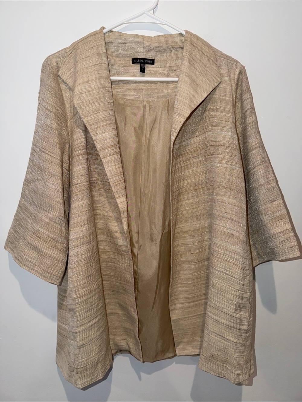 Eileen Fisher Silk Cream Blazer Open Front Cardigan Women's Size Small